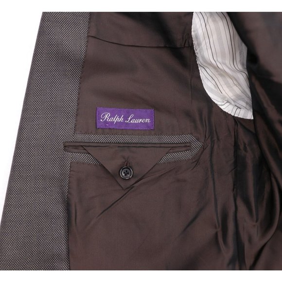 Ralph Lauren Purple Label Suit 42L Brown/Tan Birdseye Double Breasted Wool - Picture 11 of 16